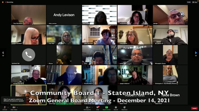 Community Board 1, Staten Island, NY - Zoom General Board Meeting - Dec. 15, 2021