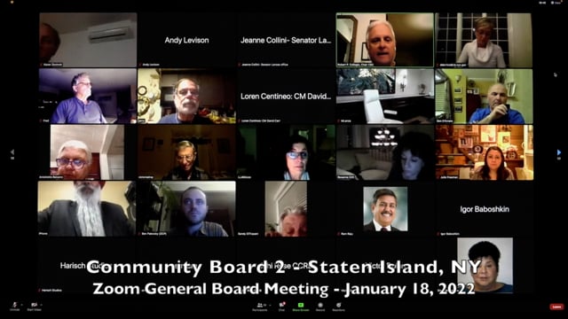 Community Board 2, Staten Island, NY - Zoom General Board Meeting, Jan.  18, 2022