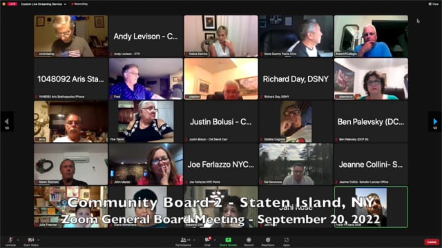 Community Board 2, Staten Island - Zoom General Board Meeting, Sept 20, 2022