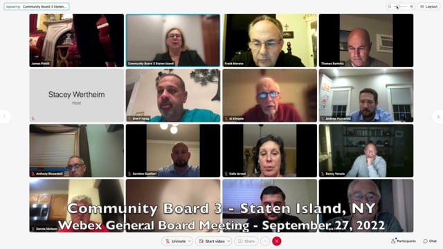 Community Board 3, Staten Island, NY - Webex General Board Meeting - Sept 27, 2022