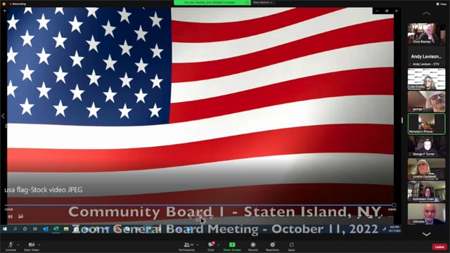 Community Board 1, Staten Island, NY - Zoom General Board Meeting, October 11, 2022
