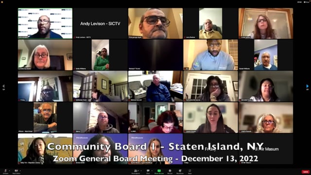 Community Board 1, Staten Island, NY - Zoom General Board Meeting, December 13, 2022