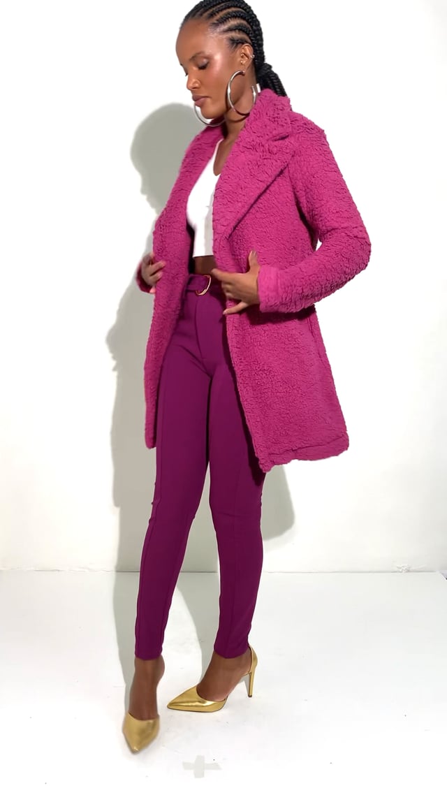 CASACO MIDI DOUBLE SHERPA MAGENTA