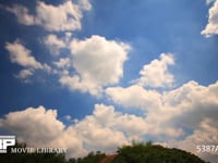 青空と雲の微速度撮影 地上風景あり　流れず変化する雲