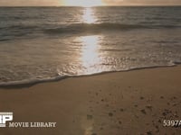 夕日に染まる波と砂浜 夕暮れ時の波打ち際の様子　リアルタイム　フィックス撮影