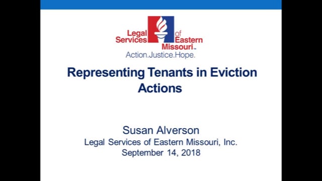 Representing Tenants in Eviction Actions (9/14/2018)