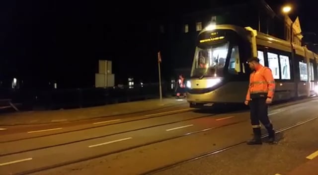Eerste nachtelijke testrit 15G tram Roeterseiland