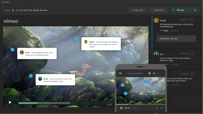 A Vimeo video reviewed with collaborative comments