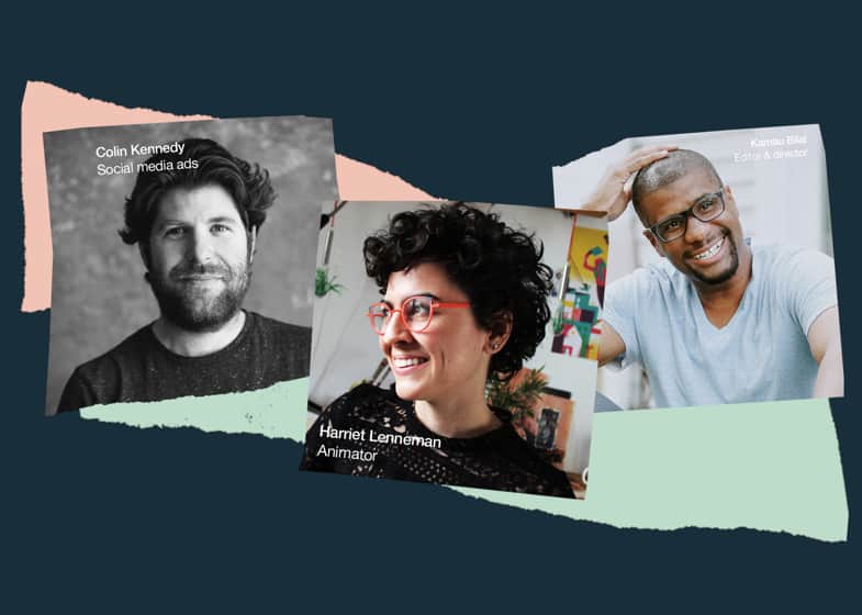 Example profiles of Two men and a woman listed for hire with different job titles