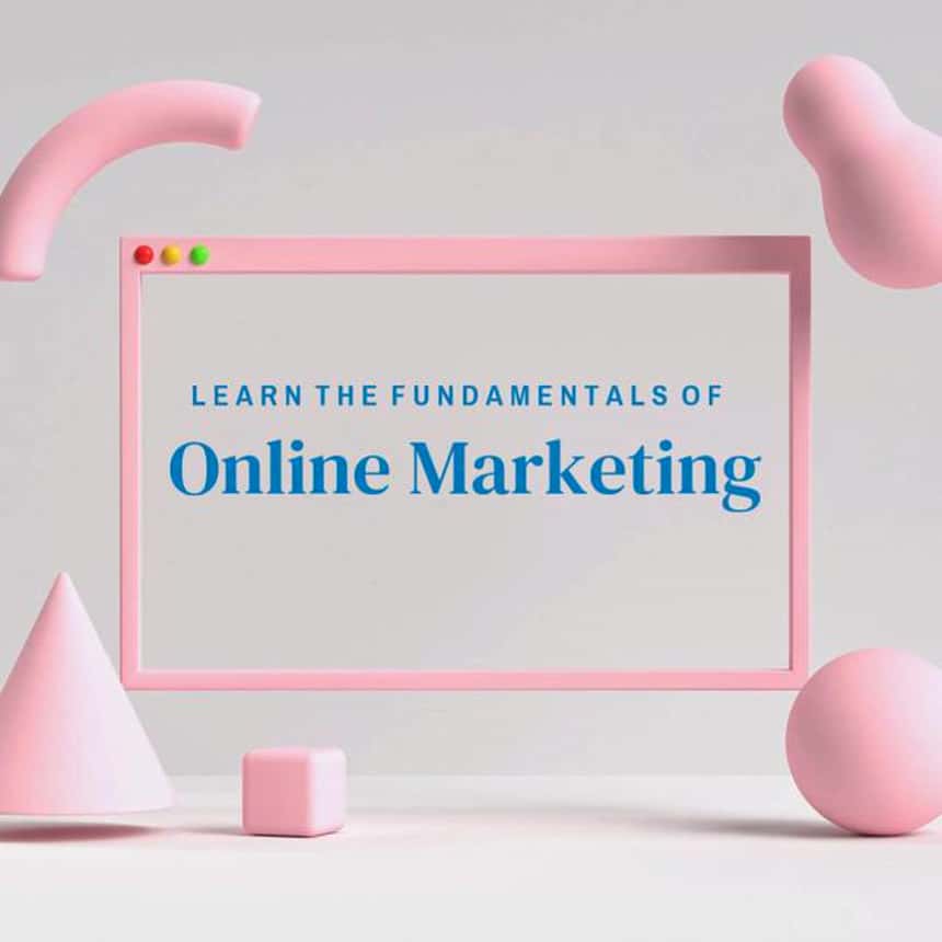 Eine anpassbare Videovorlage in Vimeo Create für Geschäftsdienstleistungen. Der Text lautet: „Learn the Fundamentals of Online Marketing“.