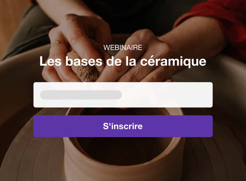 image d'un formulaire de contact sur la vidéo d'un cours de poterie