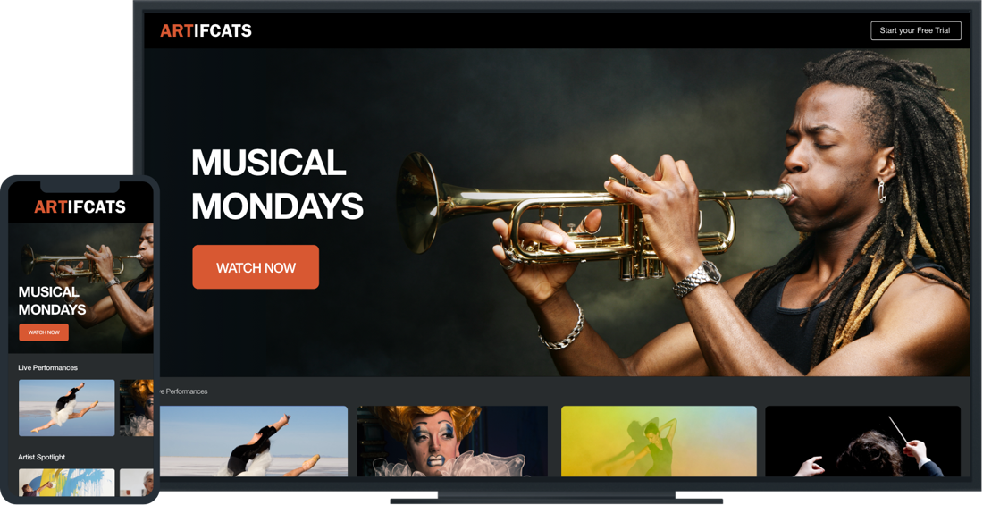 Concerts and events streaming platform on desktop and mobile.