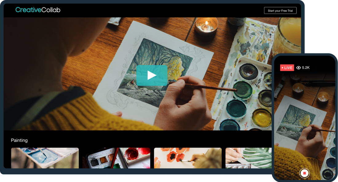Live stream and on demand painting videos on desktop and mobile