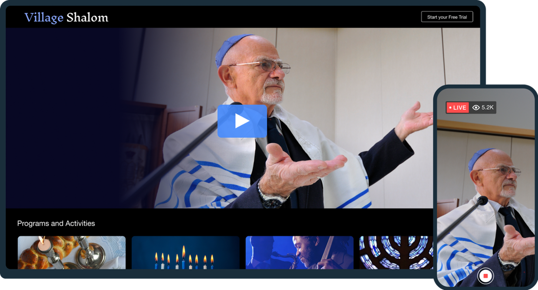 Synagogue video service platform on desktop and mobile.