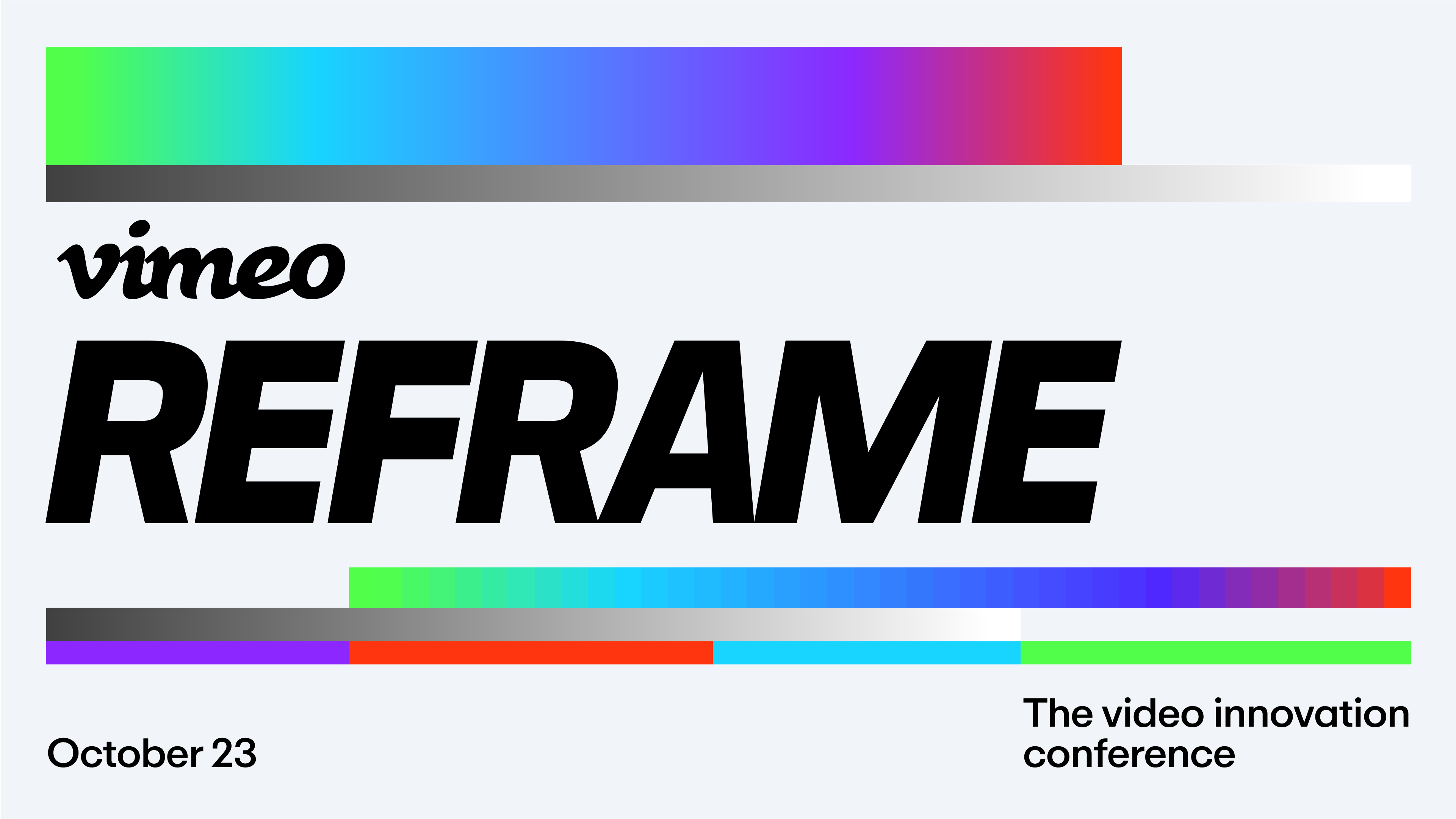 Color gradient bars surround "Vimeo REFRAME"