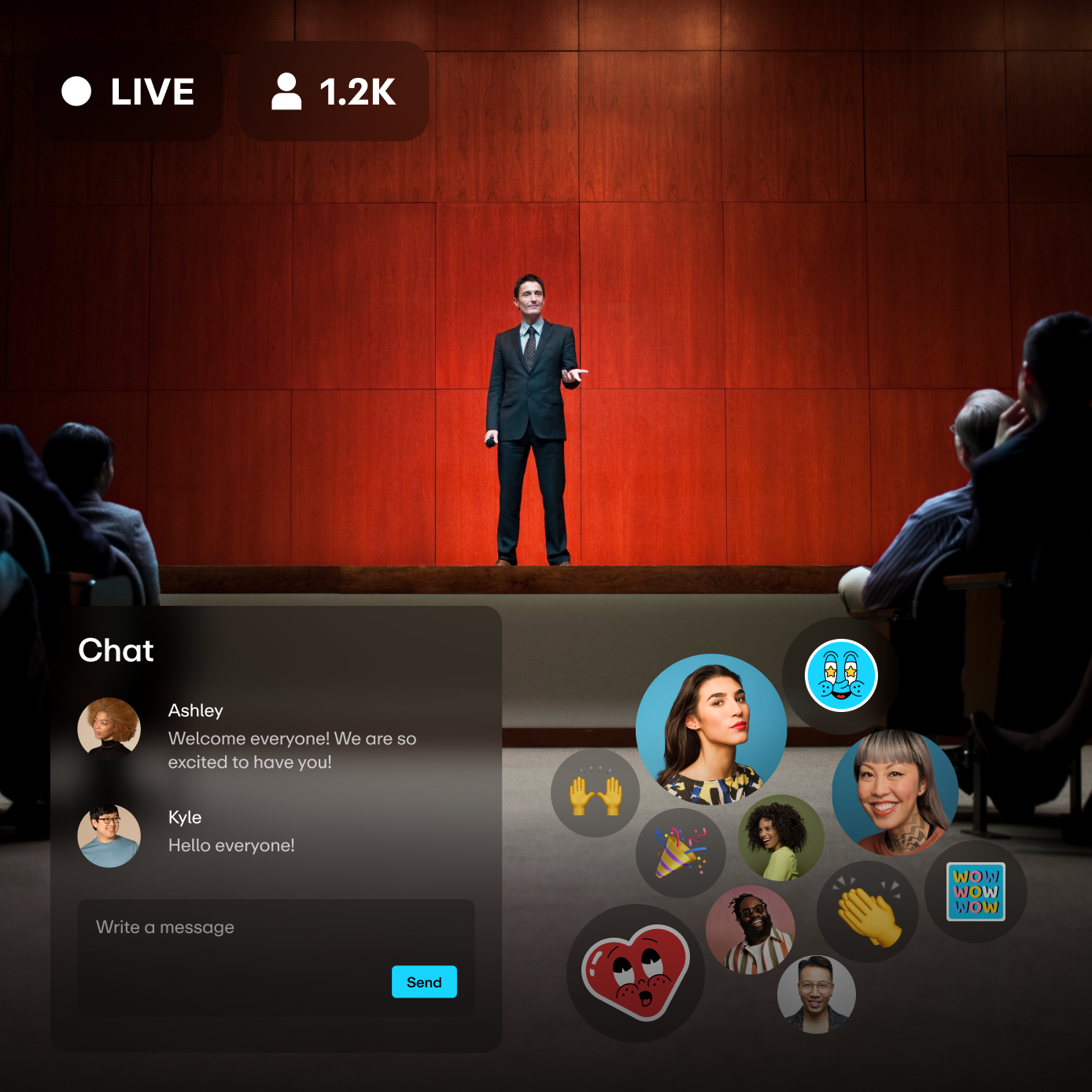 Live streaming town hall with an audience chat box