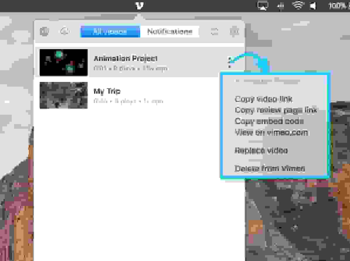 Control your Vimeo account without opening your browser
