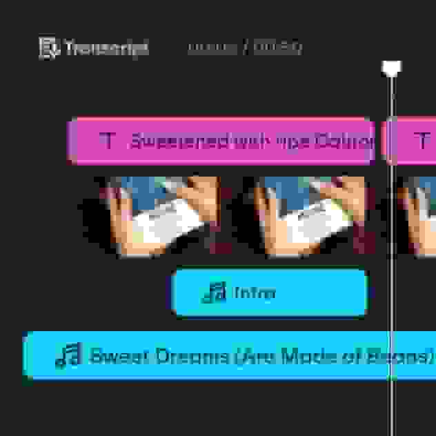 Vimeo text-based video editor adding an intro song to the video clip called Sweet Dreams (Are Made of Beans).