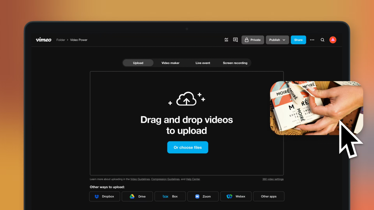 Upload your video to Vimeo