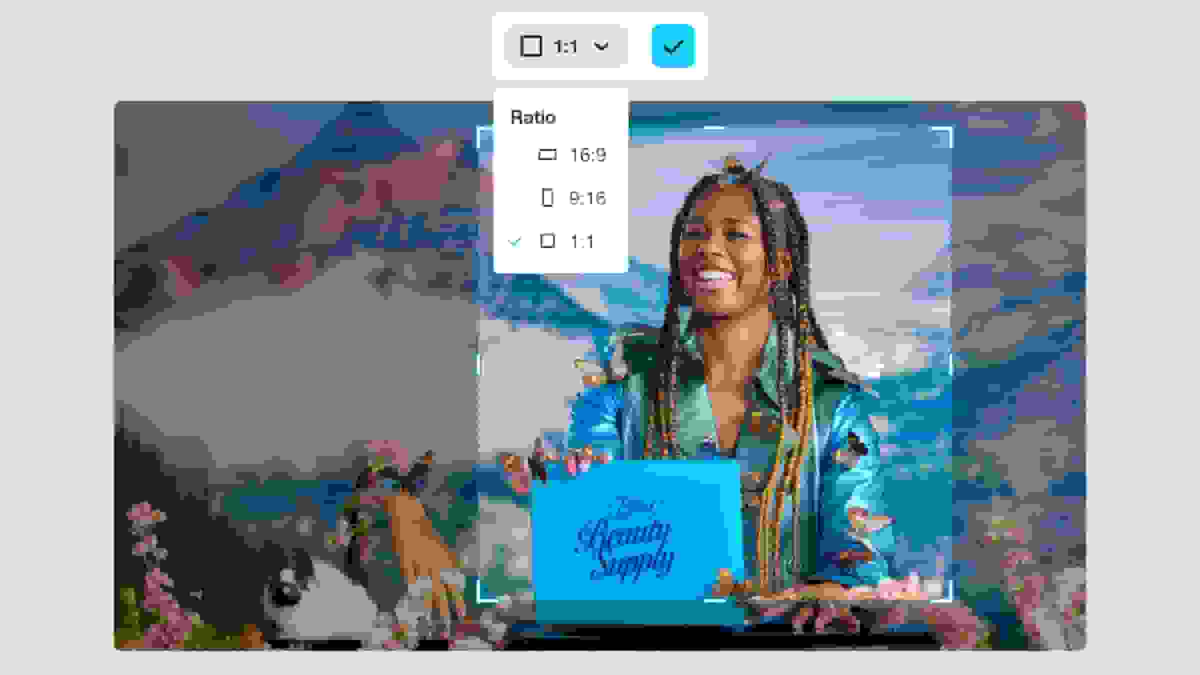 Using the Vimeo video cropper to scale a video of a woman by changing the aspect ratio.