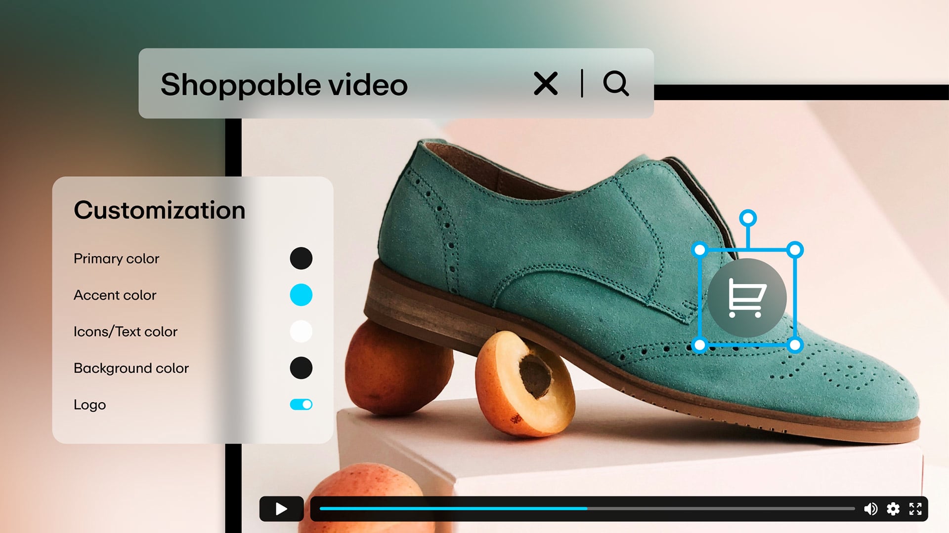 A shopping button being placed on video of a green show