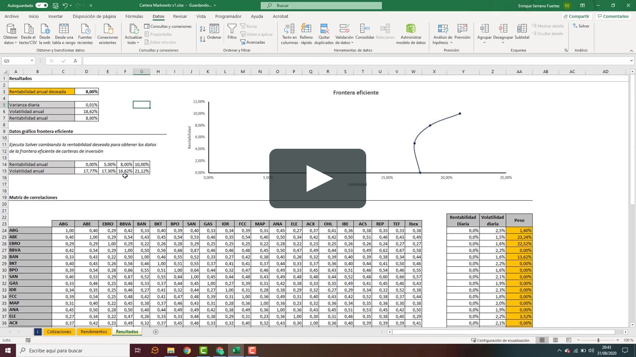 Plantilla en Excel con la teoría de Markowitz on Vimeo