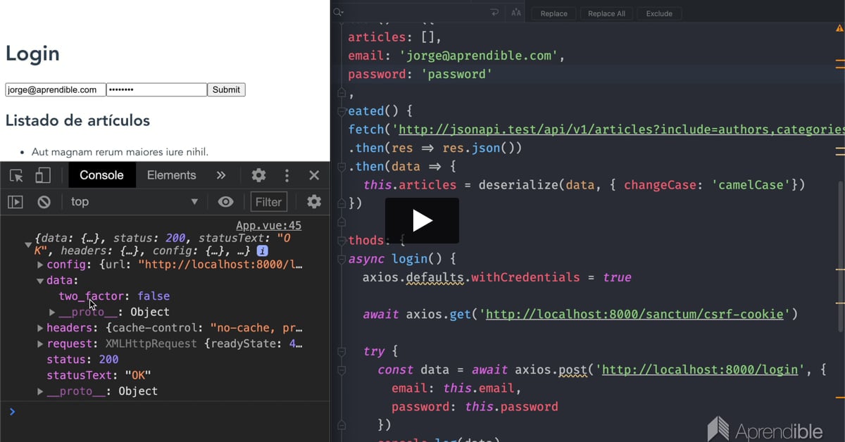 53. Cómo autenticar un SPA (Vue 3) utilizando Sanctum y Fortify