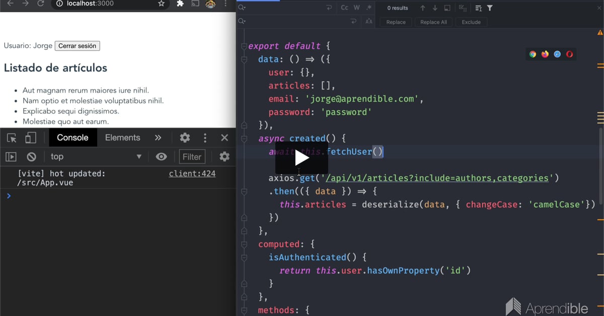 54. Cómo obtener el usuario autenticado con Sanctum con Vue 3