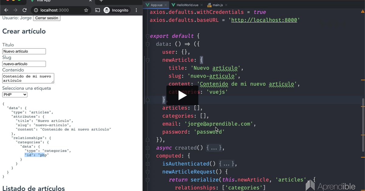 55. Cómo crear registros desde Vue 3 siguiendo la especificación JSON:API