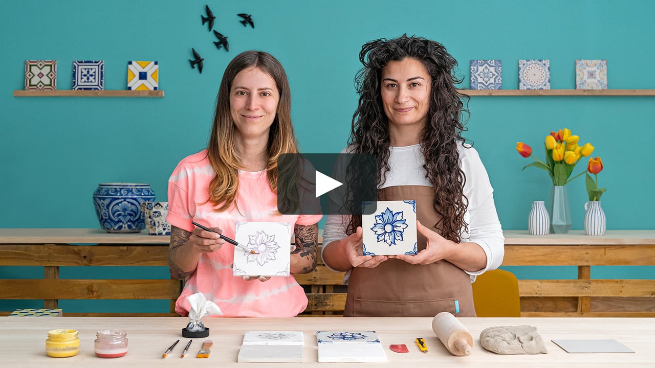 Azulejo with a unique design Your personalized text on Portuguese ceramic tile