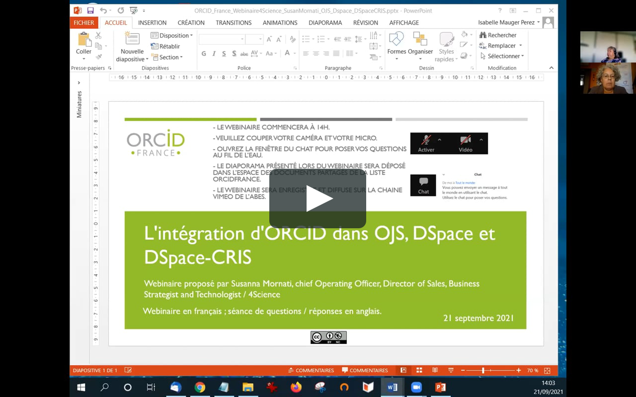 Webinaire Du Consortium Orcid France Du 21 Septembre 21 Integration Orcid Pour Dspace Dspace Cris On Vimeo