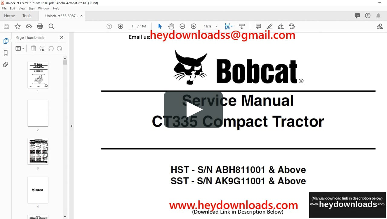 Bobcat CT335 Compact Tractor Service Manual - PDF DOWNLOAD on Vimeo