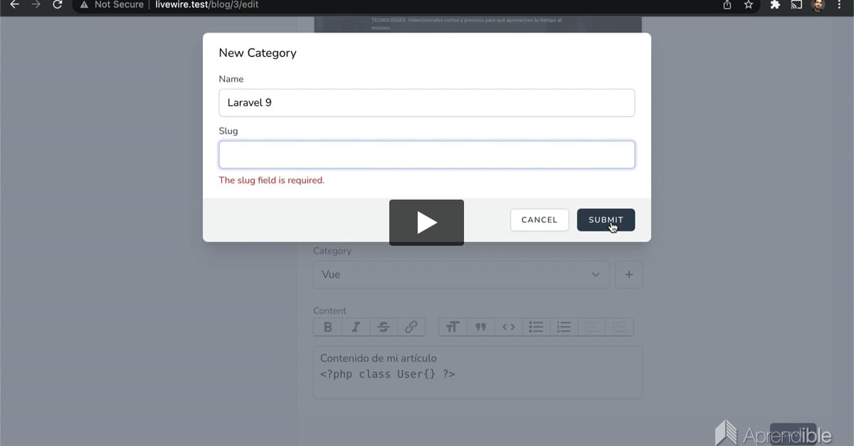 30. Validación del formulario dentro del modal