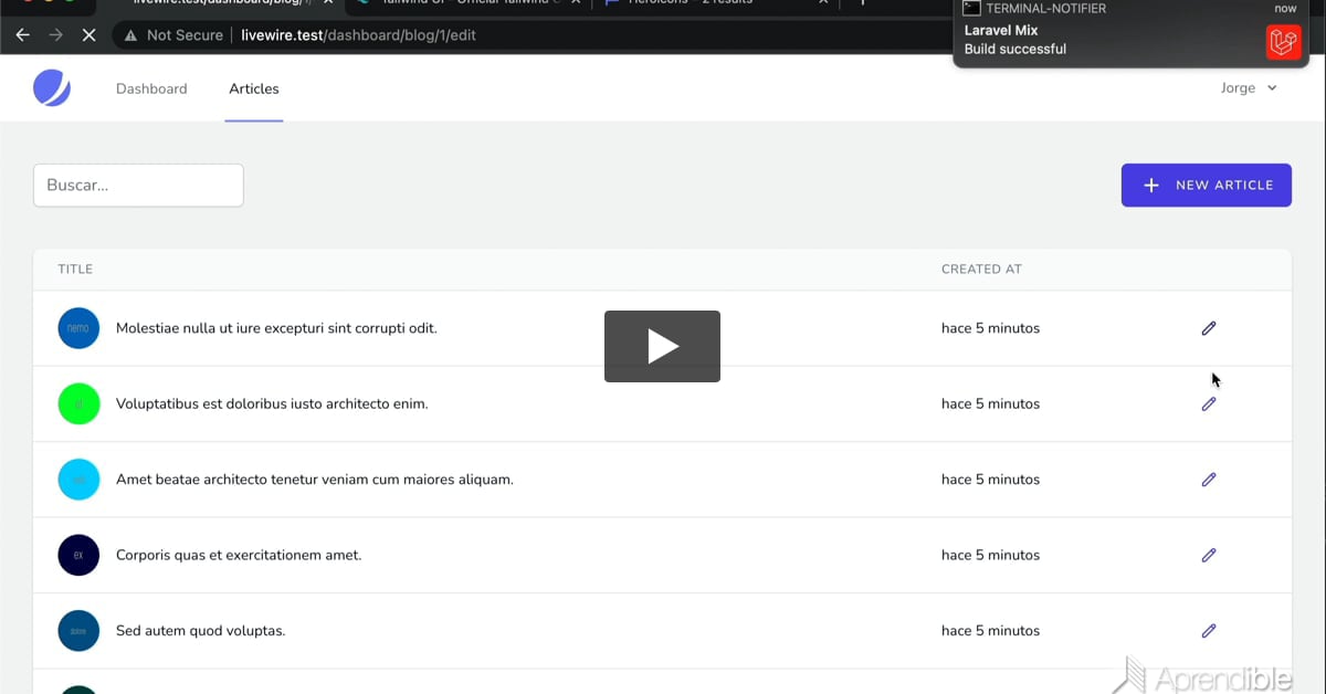 34. Diseñando la tabla de datos con Tailwind CSS