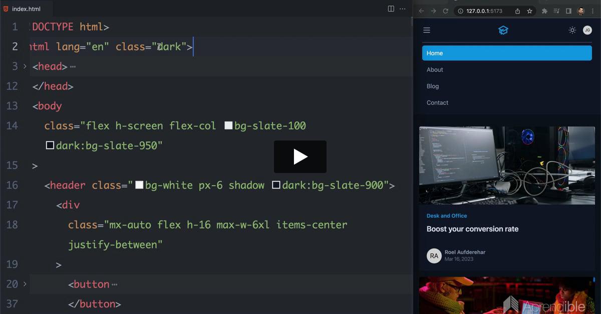 27. Habilitando el botón para activar y desactivar el dark mode