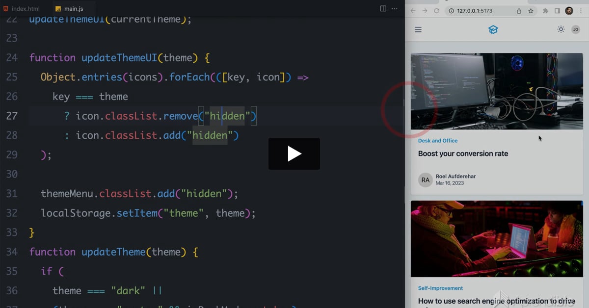 33. Implementando la funcionalidad del menú para móviles