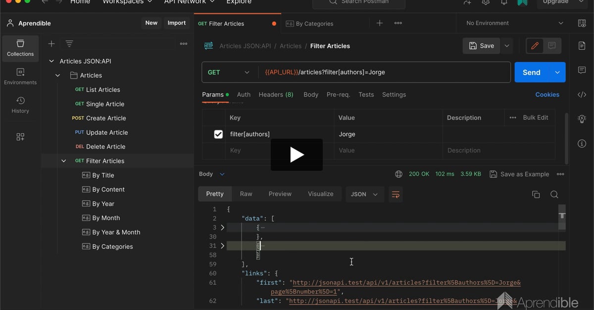 93. Probando los filtros de la API con Postman