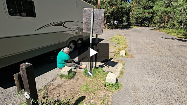The Ponderosa State Park dump station is located on Scenic Drive (no pun intended), just east of the Blackberry Loop of campsites. There's four stations, so two trailers or RVs can be emptied at one time. They can come in from either direction.