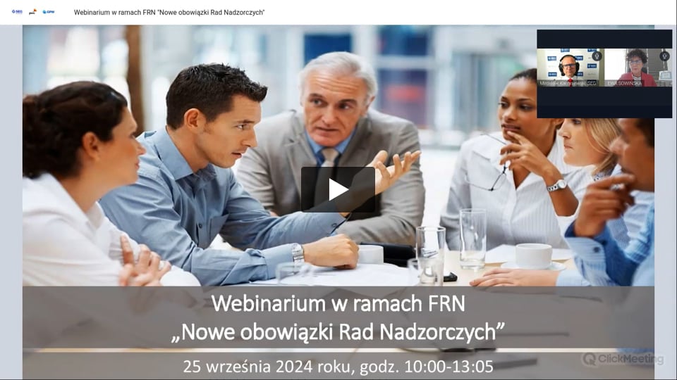 25.09.2024 | Webinarium w ramach FRN "Nowe obowiązki Rad Nadzorczych"