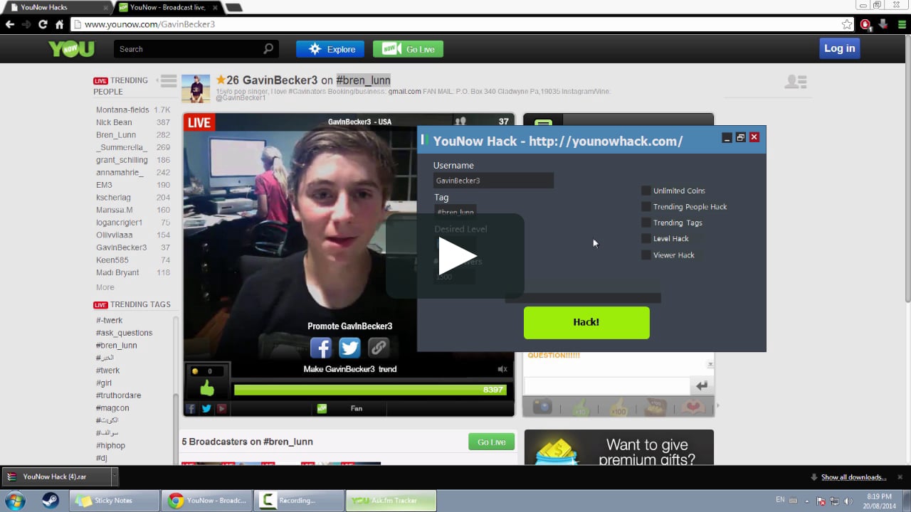 YouNow.com Hacks Coins, Levels, and Trending Hack! 