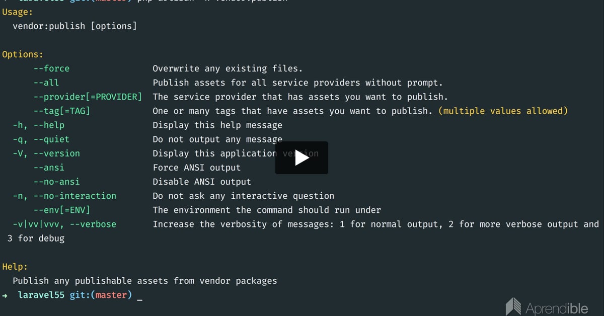 4. Comando vendor publish