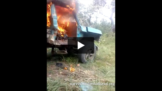 Burning truck of illegal loggers