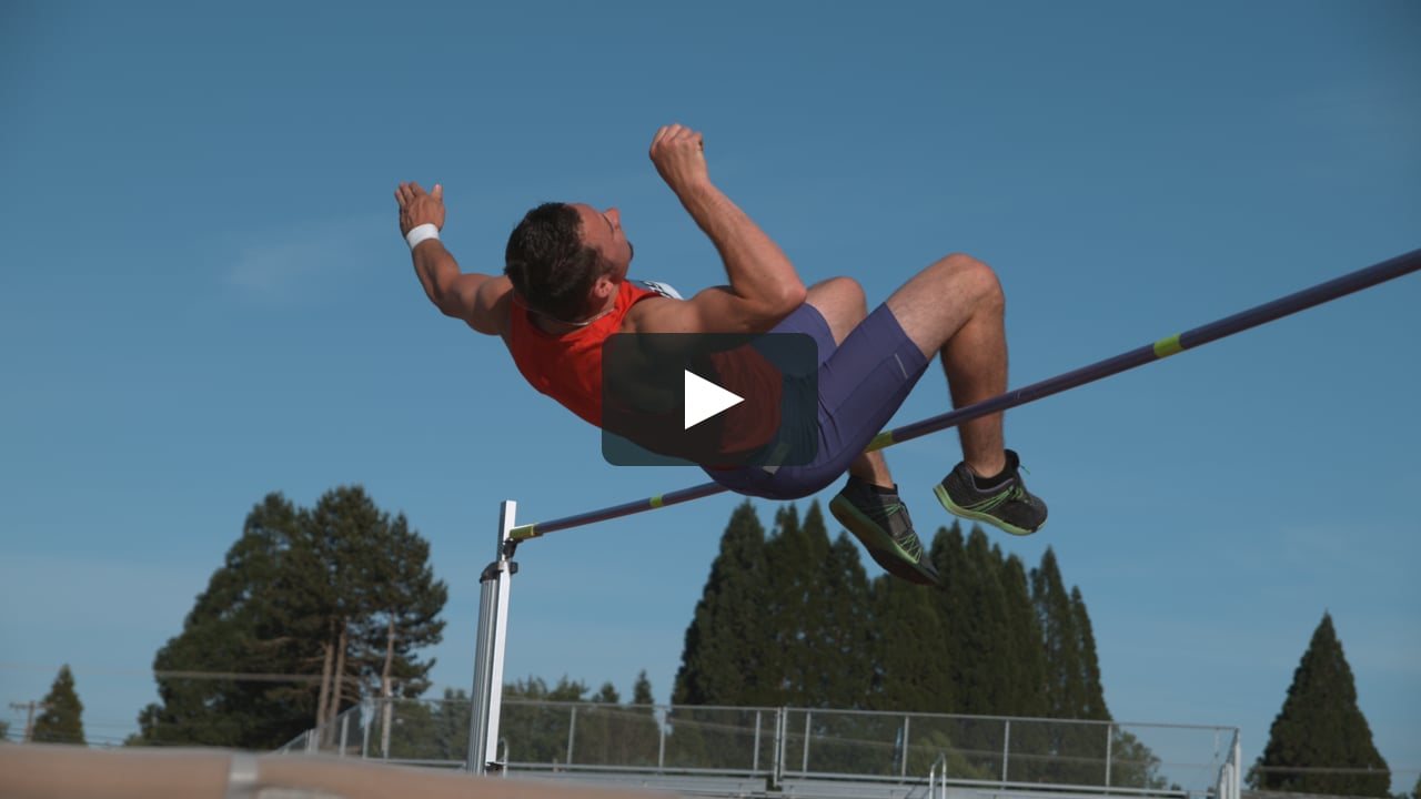 Track athlete doing high jump in super slow motion, shot on