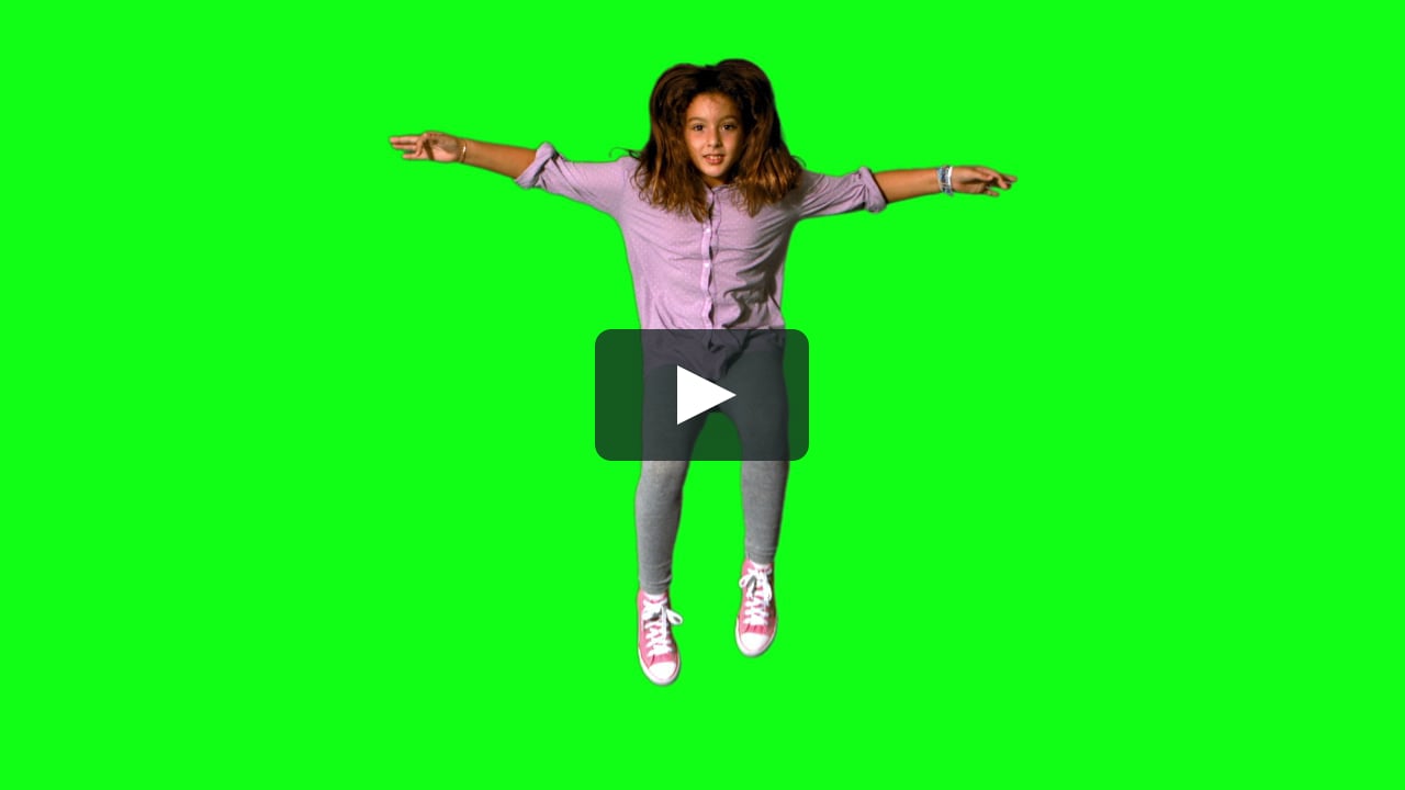 Happy little girl jumping up and down on green screen in slow motion Vimeo ...