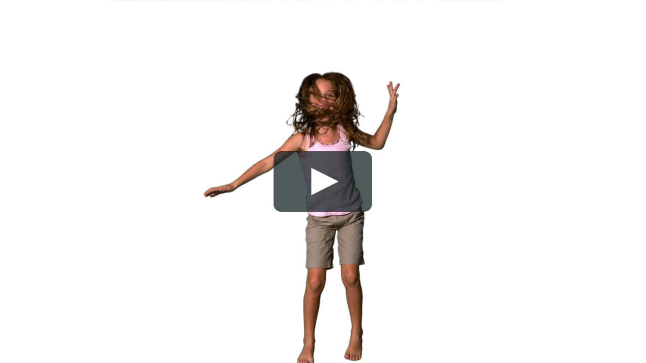 Happy girl jumping up and down on white background in slow motion Vimeo Sto...