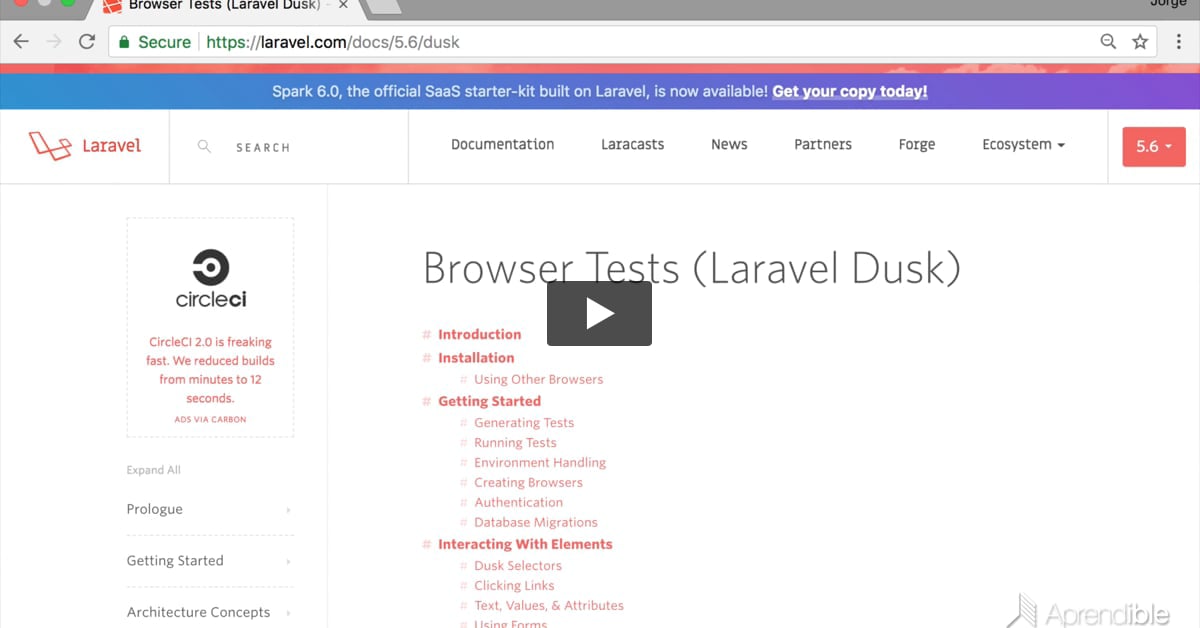 Pruebas de navegador con Laravel Dusk