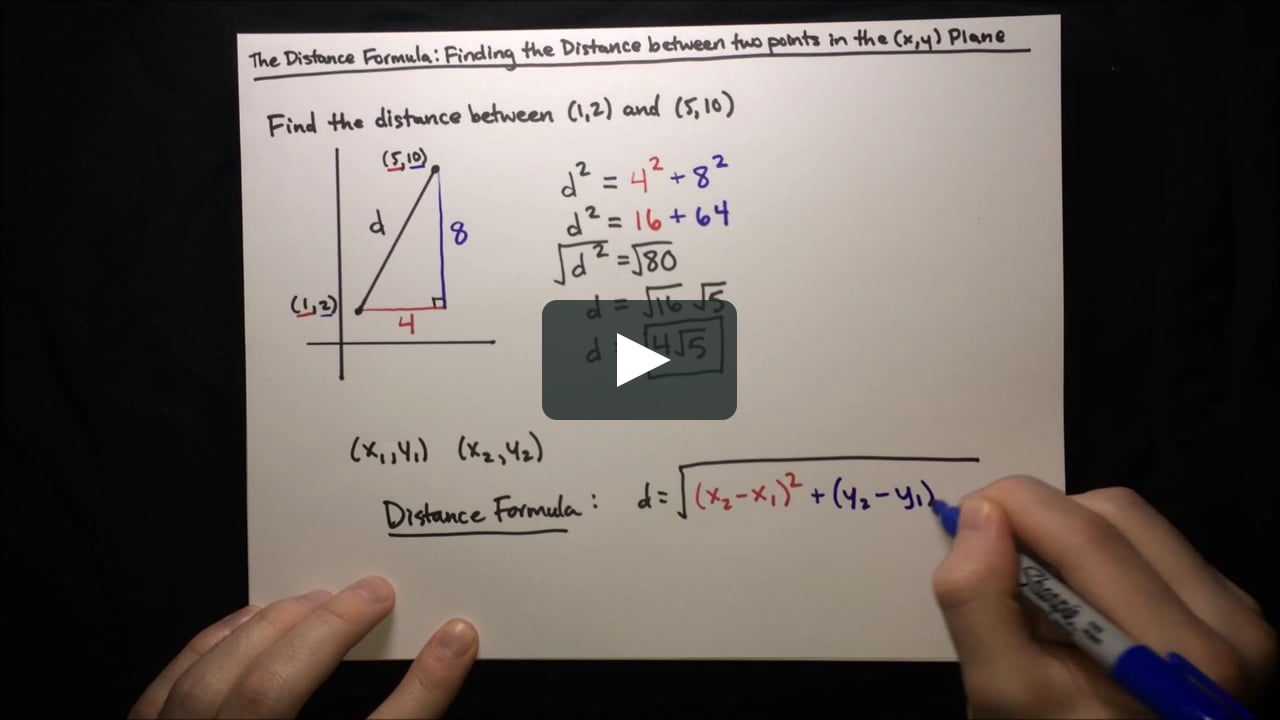The Distance Formula Finding The Distance Between Two Points In The X Y Plane On Vimeo