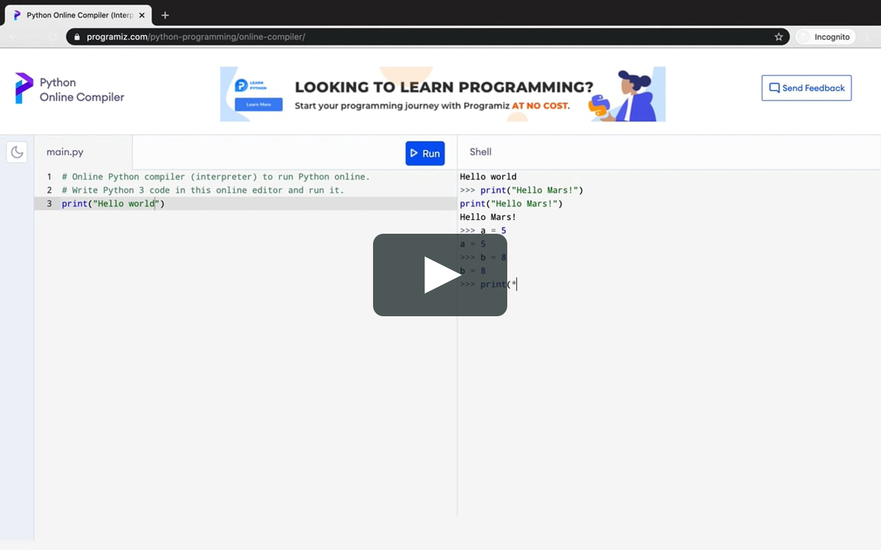 Online Python Compiler Programiz On Vimeo Online Python Compiler Programiz On Vimeo