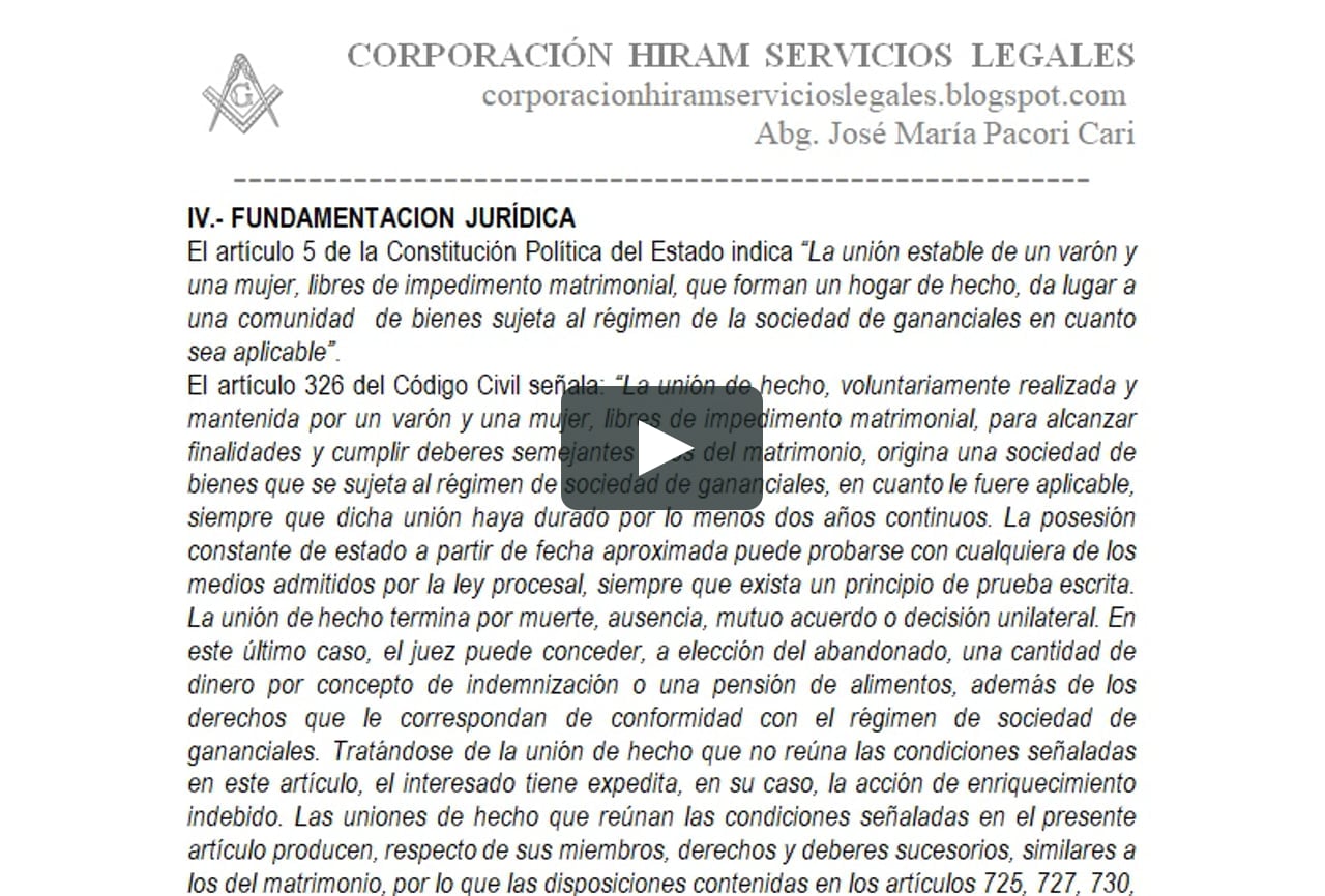 MODELO DEMANDA UNION DE HECHO - AUTOR JOSÉ MARÍA PACORI CARI on Vimeo