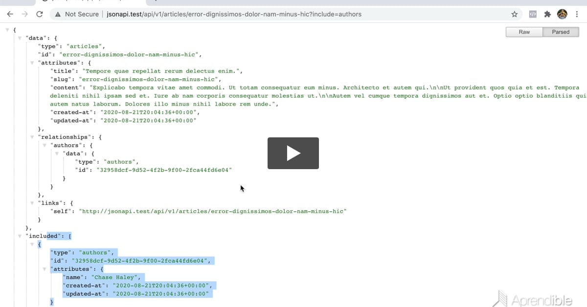 21. Cómo incluir relaciones siguiendo la especificación JSON:API